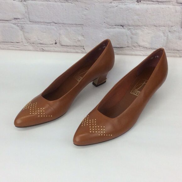 Joyce Vintage Pointed Toe Pump Heels Women’s Size 7.5 N Brown/Cognac Leather - Picture 3 of 12